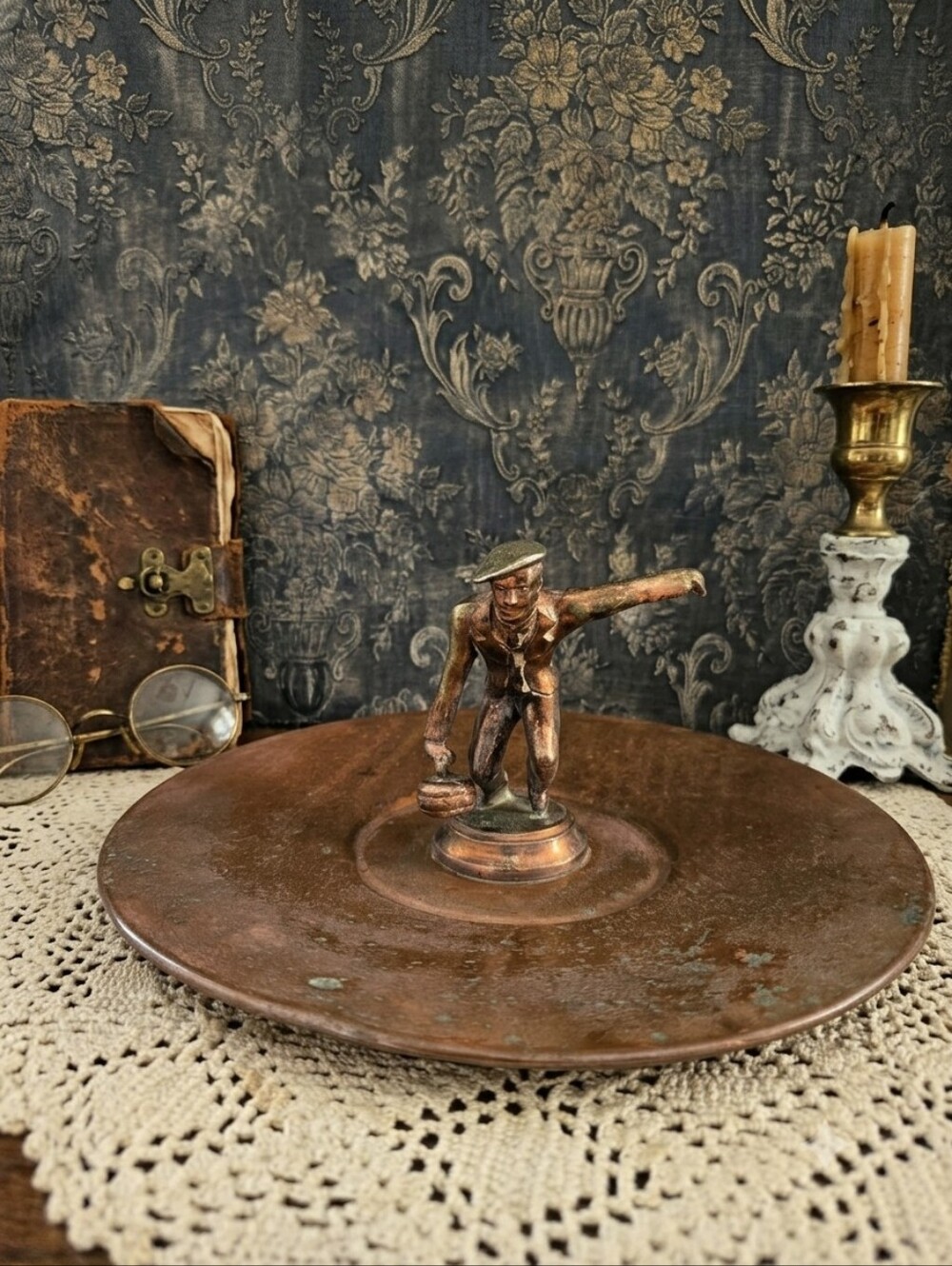 Vintage Venetian Copper Curling Figure Catchall Tray
